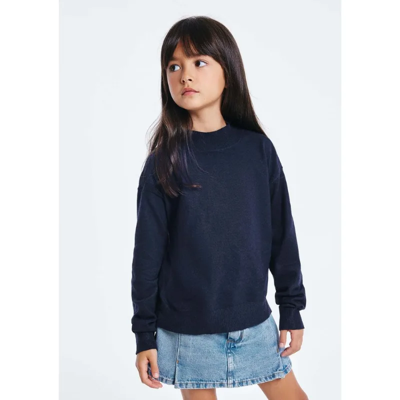 Blusão Infantil Menina Tricô Gola Alta - Azul 008