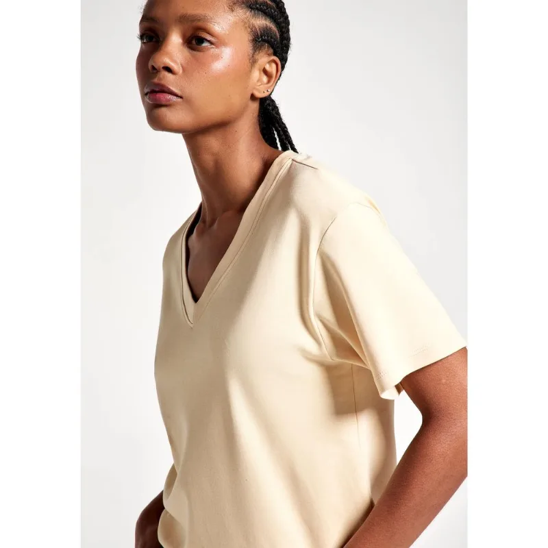 Camiseta Feminina Oversized Decote V Em Malha Interlock - Amarelo P