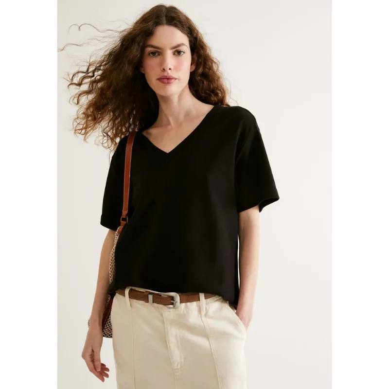 Camiseta Feminina Oversized Decote V Em Malha Interlock - Preto P