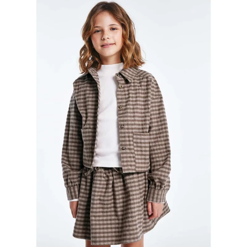 Camisa Infantil Menina Xadrez - Marrom 006