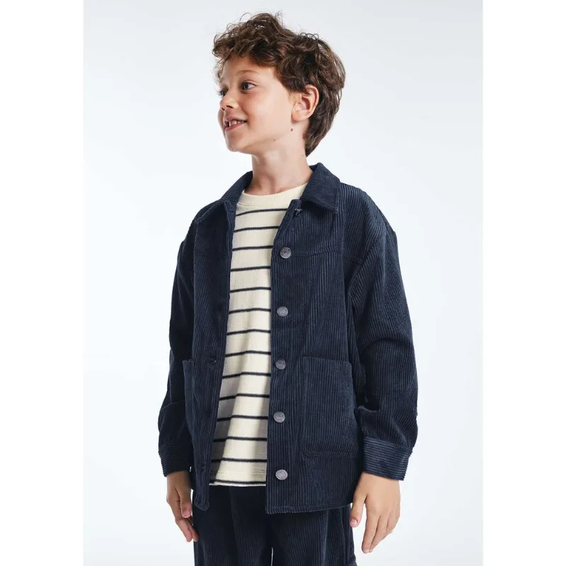 Camisa Infantil Menino Em Veludo Cotelê - Azul 010