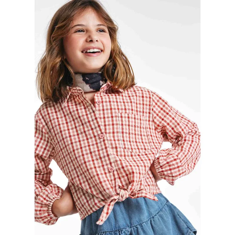 Camisa Infantil Menina Em Tricoline Fio Tinto Xadrez - Rosa 012