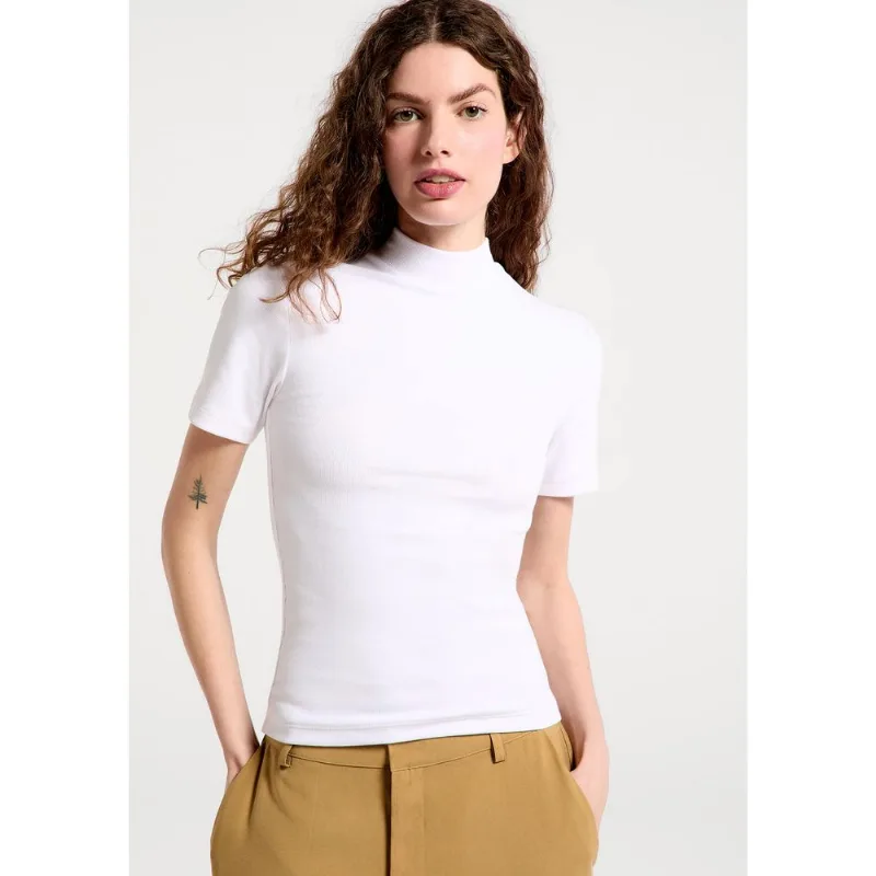 Blusa Feminina Gola Alta Em Ribana Canelada - Branco XP