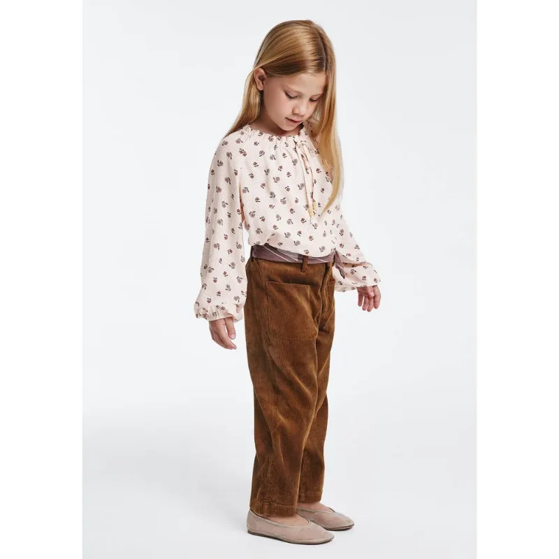 Calça Infantil Menina Em Veludo Cotelê - Marrom 014
