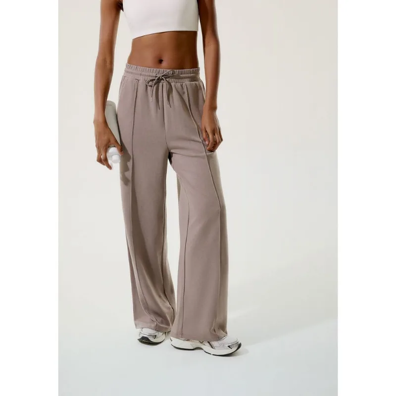 Calça Esportiva Feminina Pantalona Com Prega - Bege XP