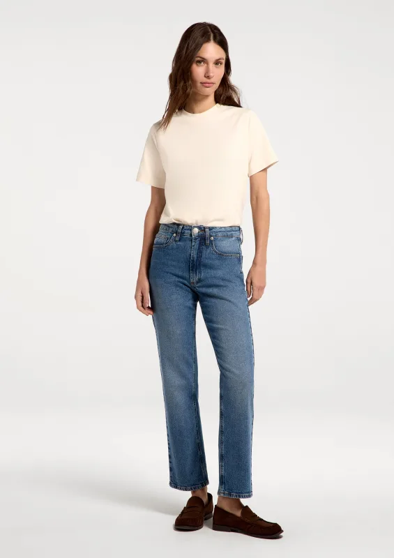 Calça Jeans Feminina Reta Cintura Alta - Azul - Hering Adulto - Calças