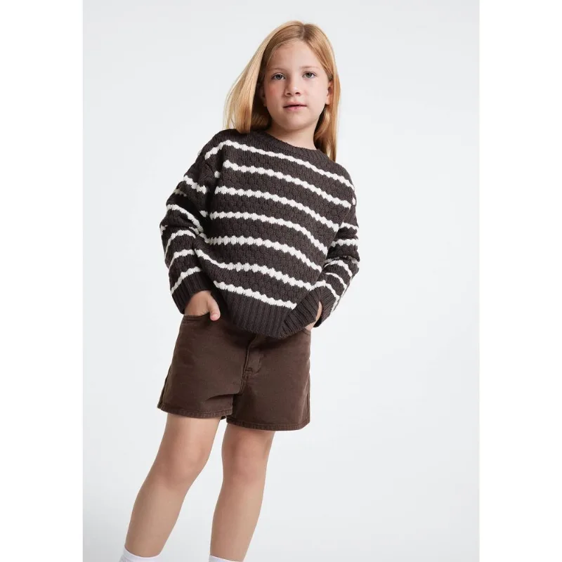 Blusão Infantil Menina Tricô Texturizado - Marrom 010