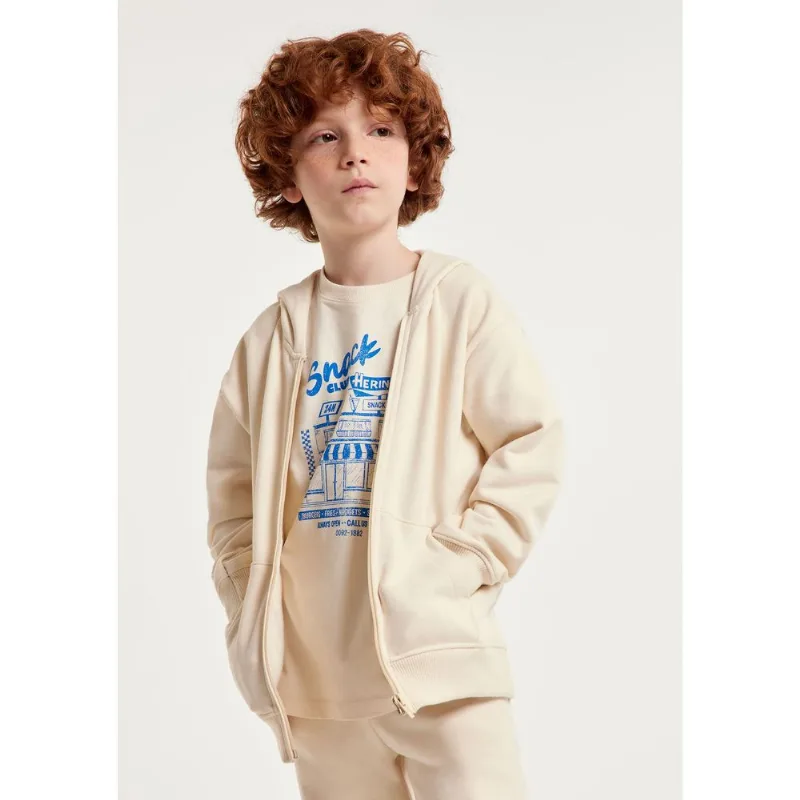 Jaqueta Básica Infantil Unissex Com Capuz - Creme 008