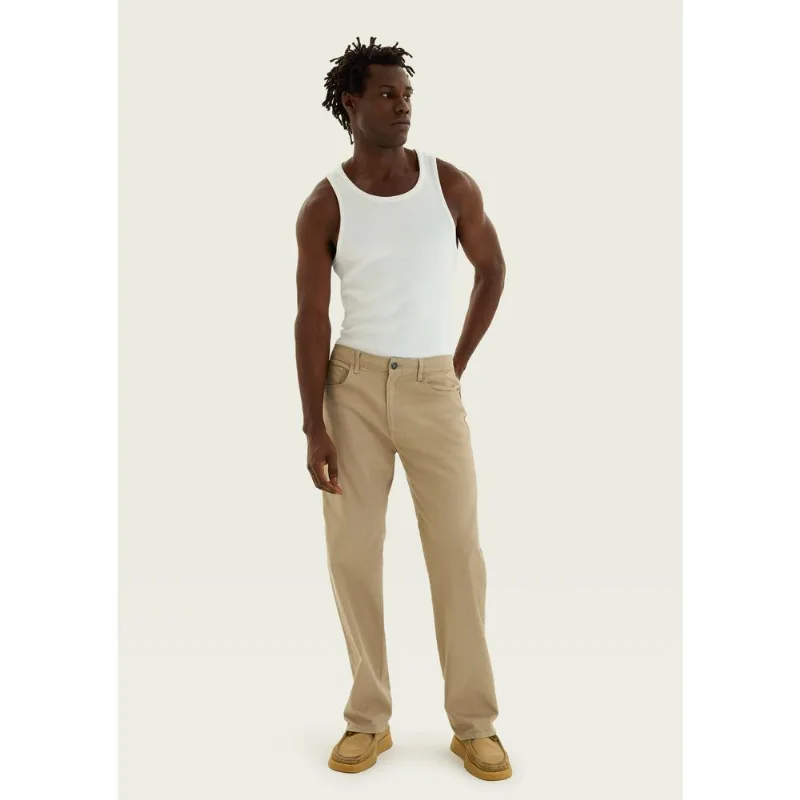 Calça Masculina Reta Em Sarja - Bege 046