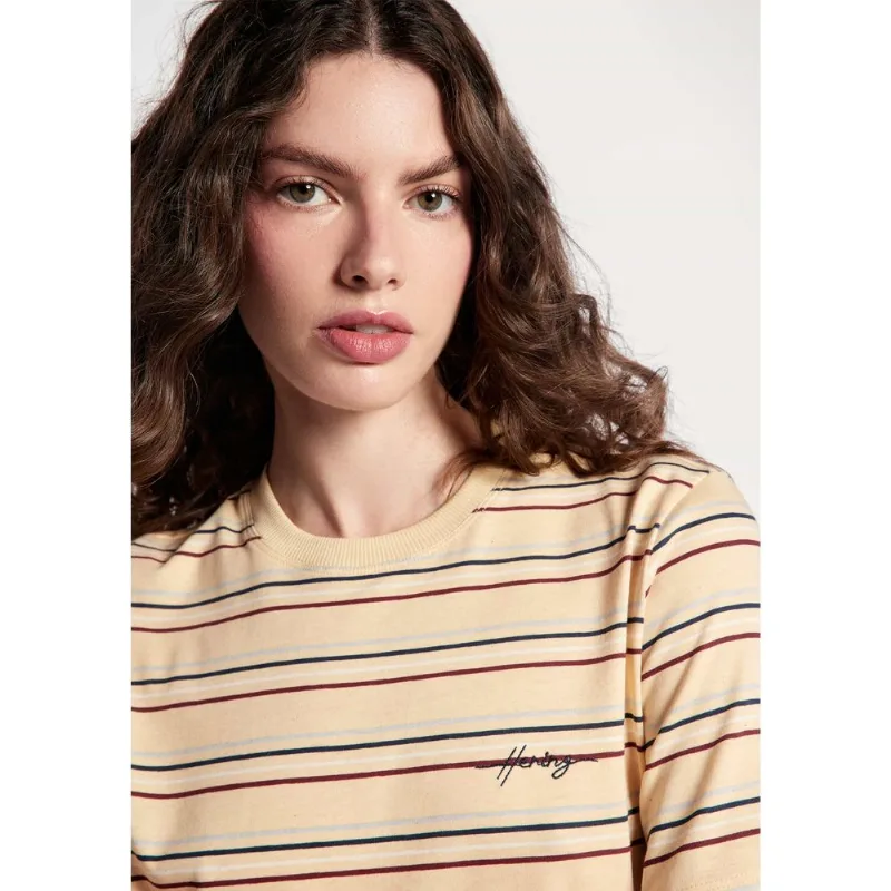 Camiseta Feminina Manga Curta Listrada - Amarelo M