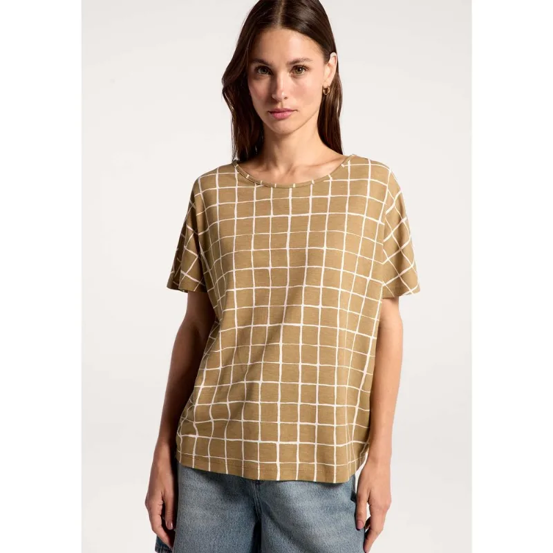 Blusa Feminina Manga Curta Estampada - Bege G