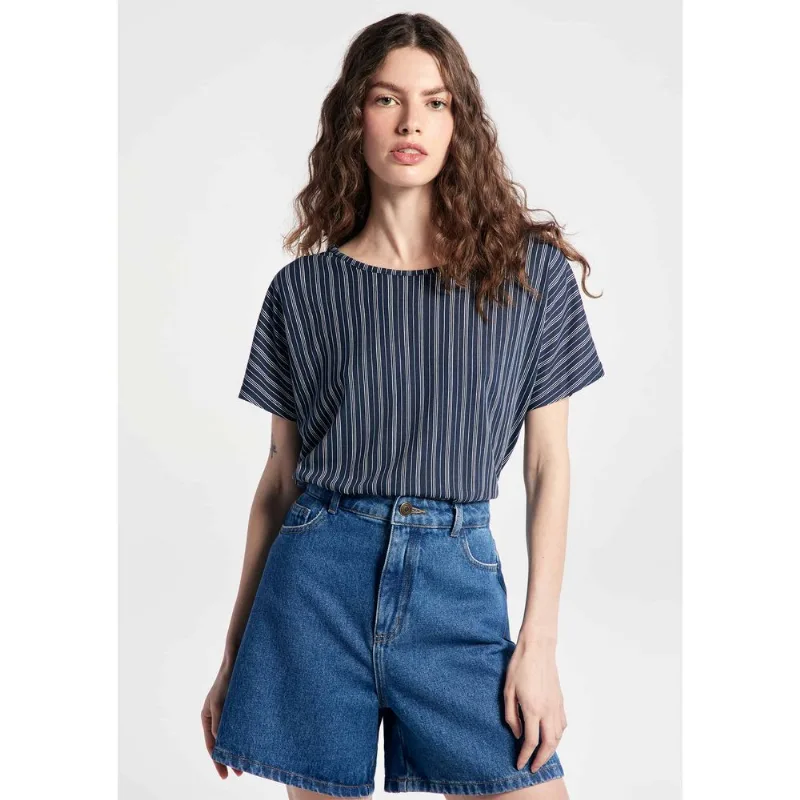 Blusa Feminina Manga Curta Estampada - Azul P