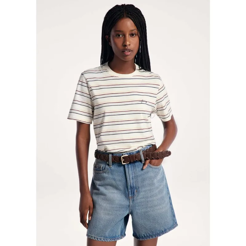 Camiseta Feminina Manga Curta Listrada - Multicolorido G