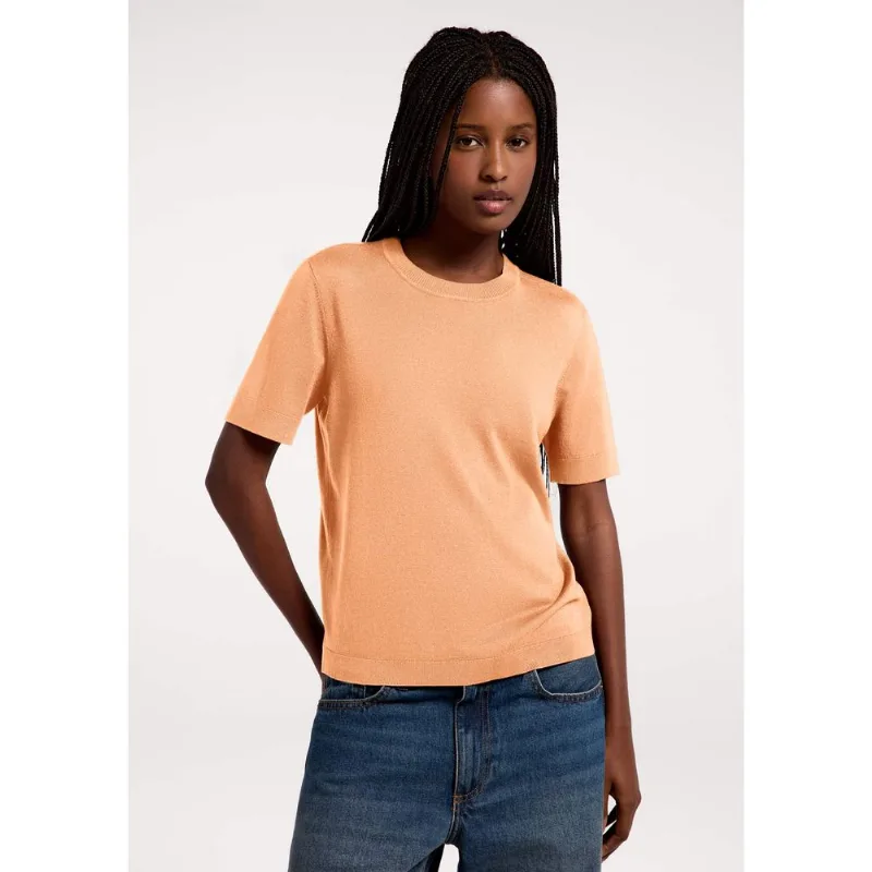 Blusa Feminina Manga Curta Em Tricô Leve - Laranja P