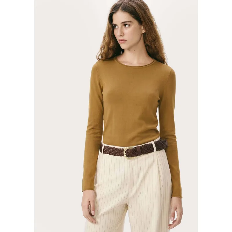 Blusa Feminina Manga Longa Slim Em Tricô Leve - Marrom M