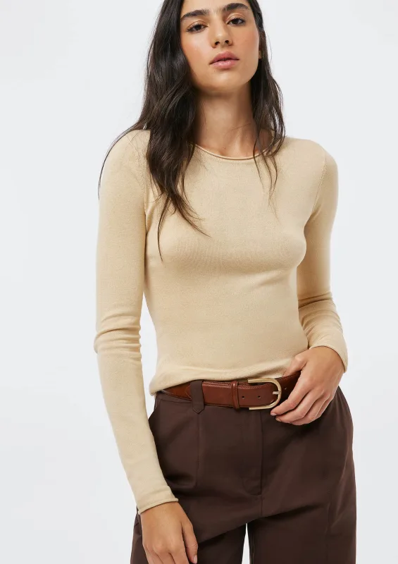 Blusa Feminina Manga Longa Slim Em Tricô Leve - Bege - Hering Adulto - Blusas