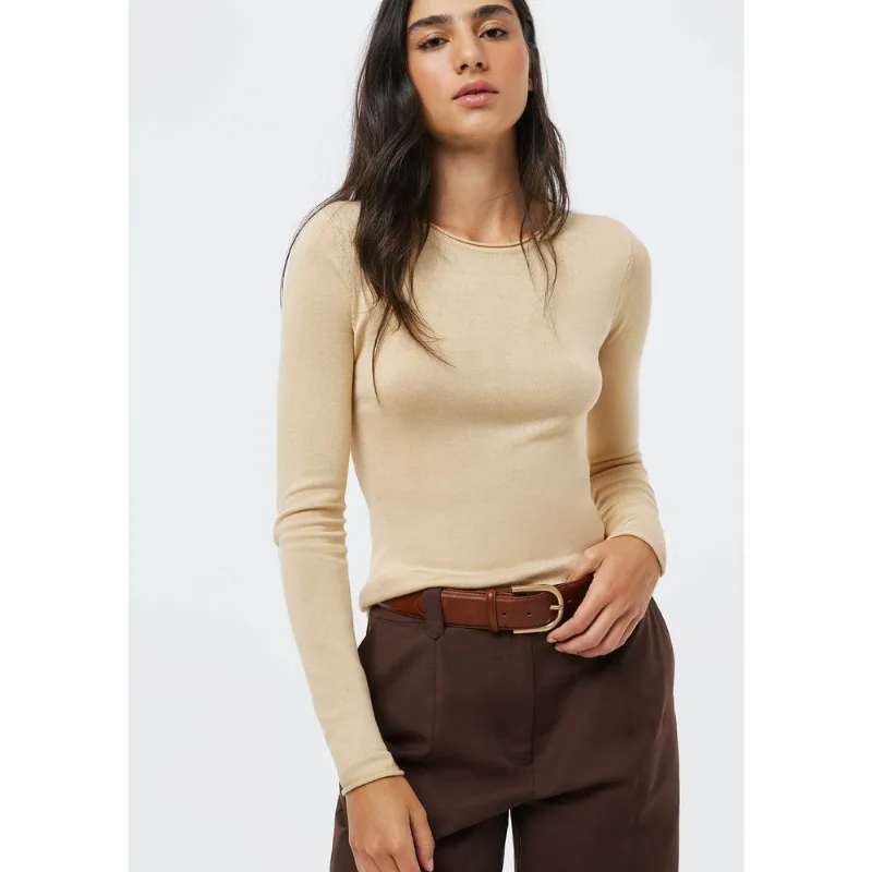 Blusa Feminina Manga Longa Slim Em Tricô Leve - Bege P