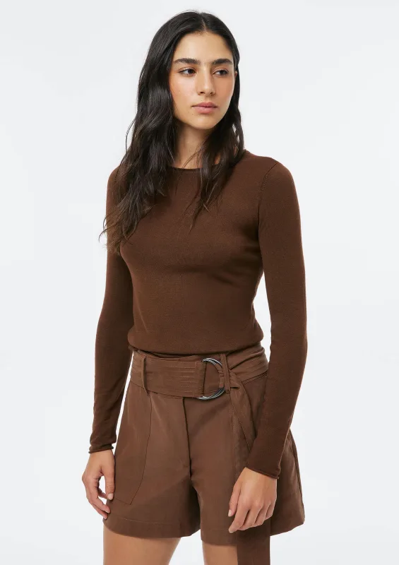 Blusa Feminina Manga Longa Slim Em Tricô Leve - Marrom - Hering Adulto - Blusas