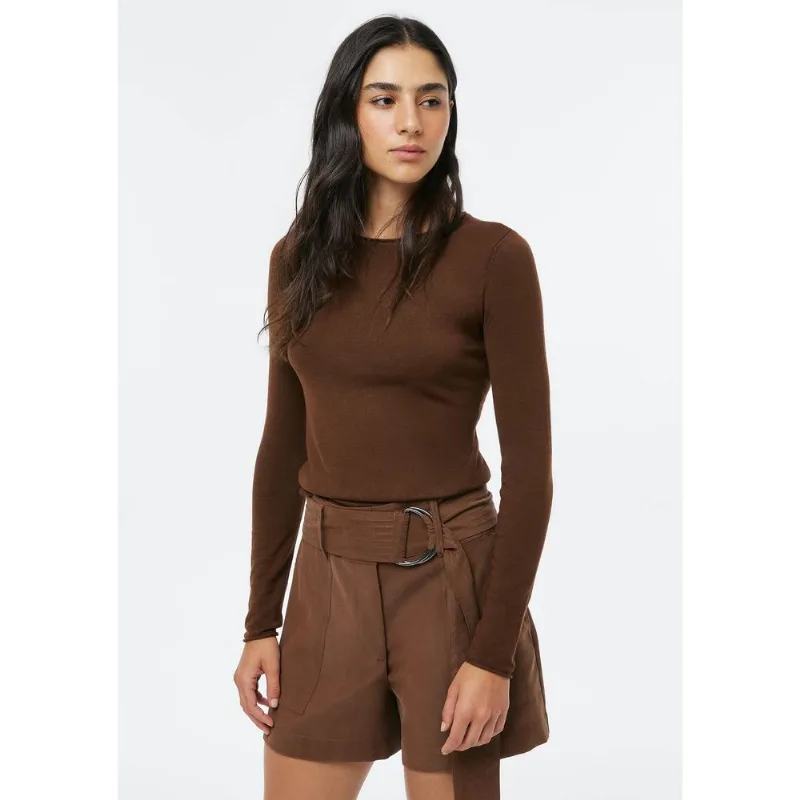 Blusa Feminina Manga Longa Slim Em Tricô Leve - Marrom M