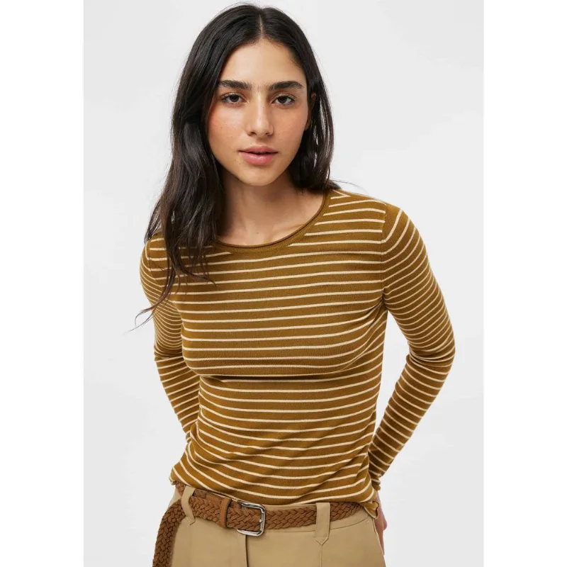 Blusa Feminina Manga Longa Slim Listrada Em Tricô - Marrom XP