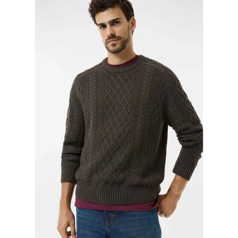 Blusão Masculino Em Tricô Trançado - Marrom EXG