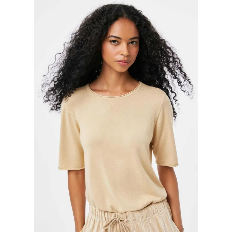 Blusa Feminina Manga Curta Em Tricô Leve - Bege G