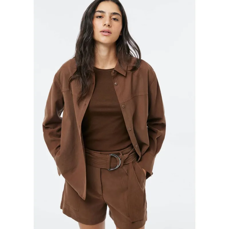 Camisa Feminina Em Tecido Plano - Marrom M
