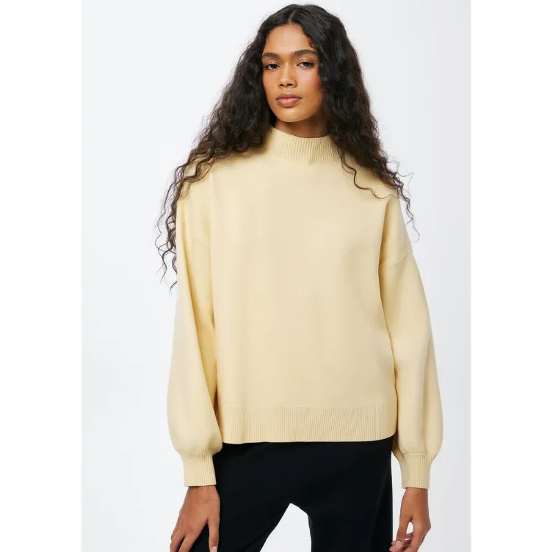 Blusão Feminino Tricô Gola Alta - Amarelo M