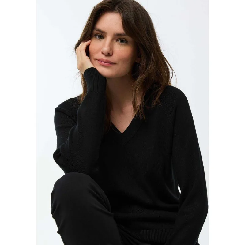 Blusão Feminino Decote V Em Tricô - Preto G