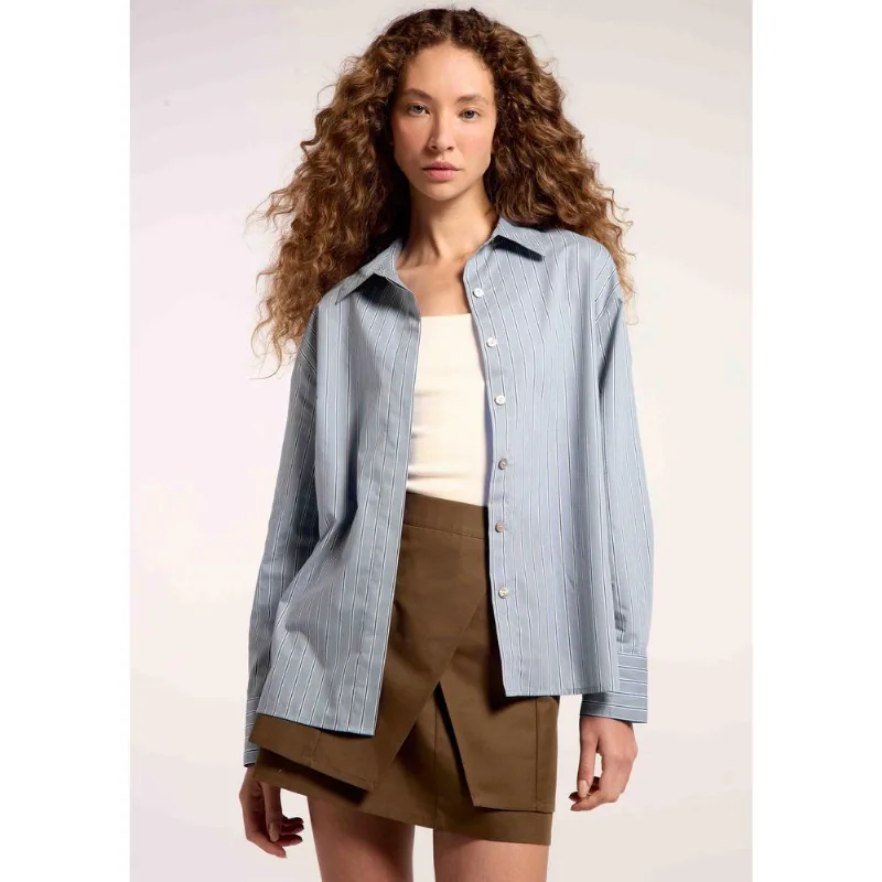 Camisa Feminina Manga Longa Em Tricoline - Azul M