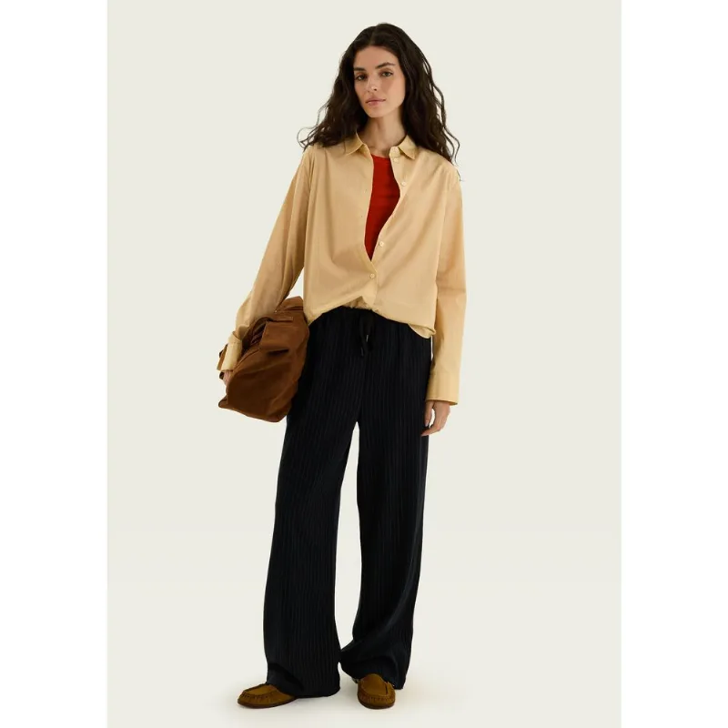 Camisa Feminina Manga Longa Em Tricoline - Bege G