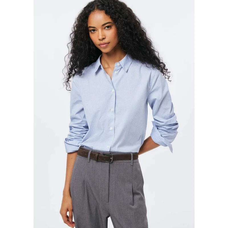 Camisa Feminina Manga Longa Fio Tinto - Azul P