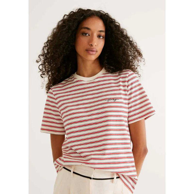 Camiseta Feminina Manga Curta Listrada - Vermelho P