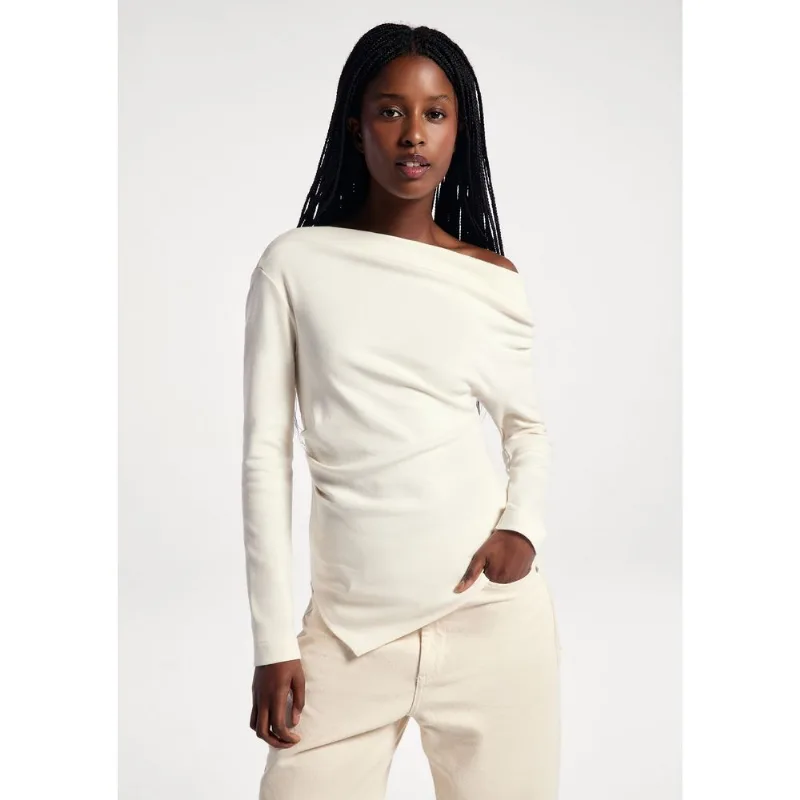 Blusa Feminina Manga Longa Assimétrica Em Malha Premium - Off white XG