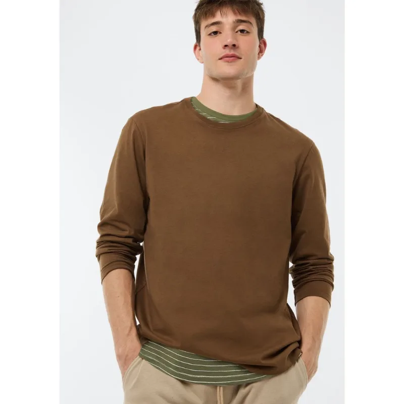 Camiseta Básica Masculina Manga Longa Comfort Super Cotton - Marrom XG