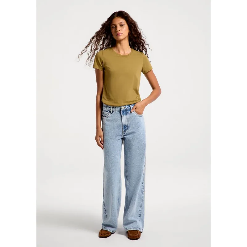 Calça Jeans Feminina Wide Leg Cintura Média - Azul 036
