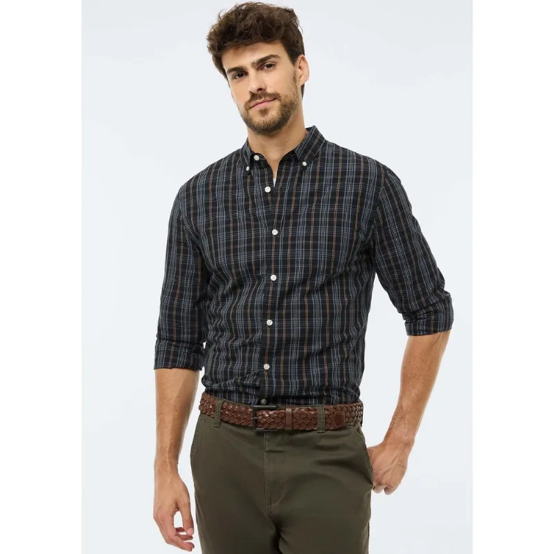 Camisa Básica Masculina Manga Longa Fio Tinto - Azul M