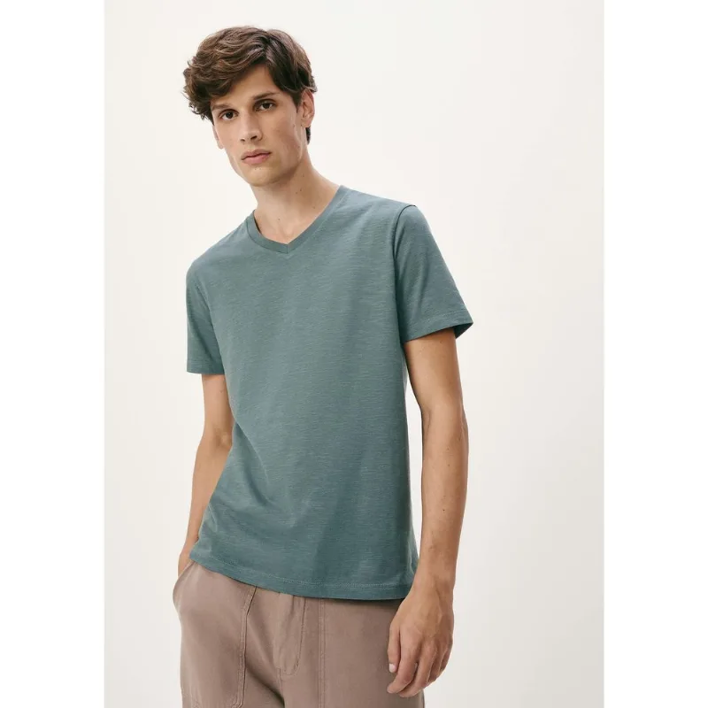 Camiseta Básica Masculina Slim Gola V Em Malha Flamê - Verde XP