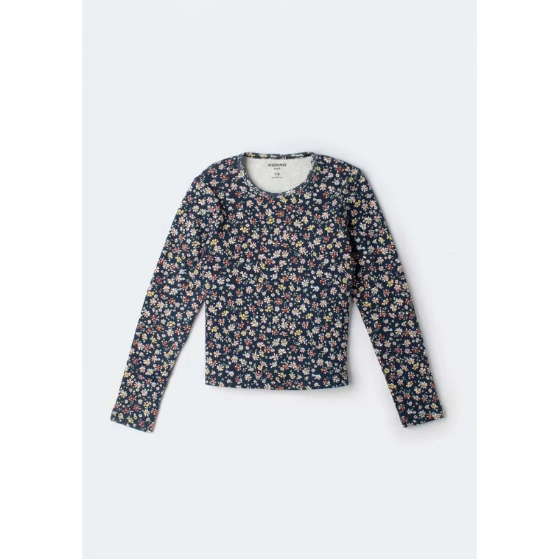 Blusa Infantil Menina Manga Longa Em Ribana - Azul 004