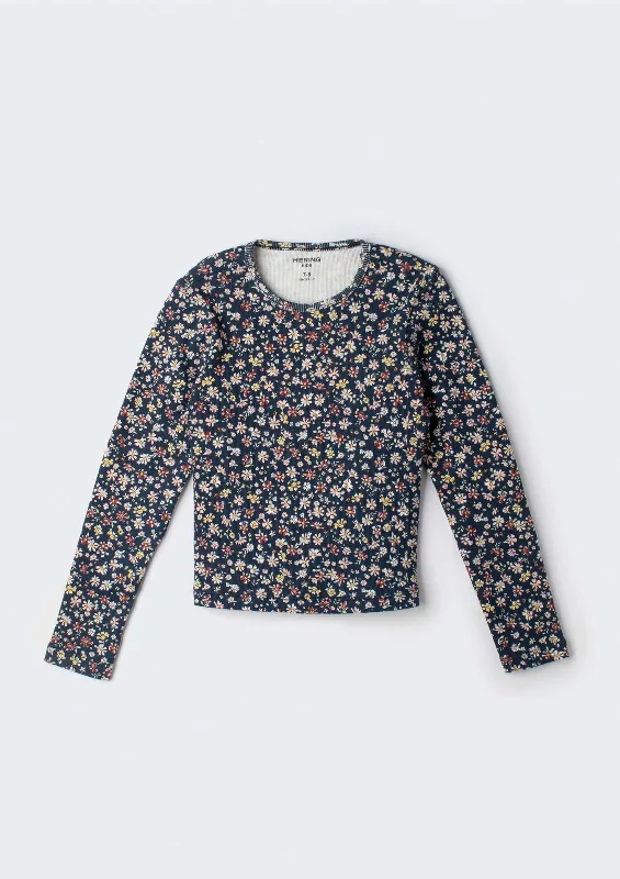 Blusa Infantil Menina Manga Longa Em Ribana - Azul 014