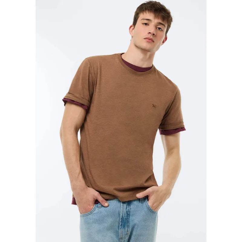 Camiseta Básica Masculina World Com Bordado - Marrom XG