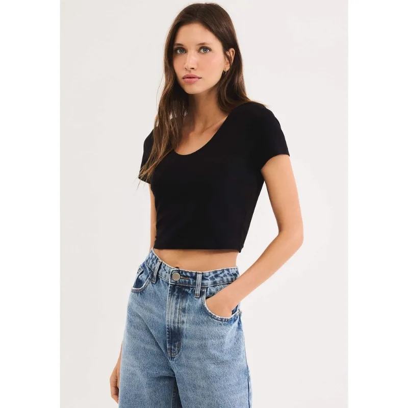 Blusa Feminina Cropped Com Elastano - Preto P