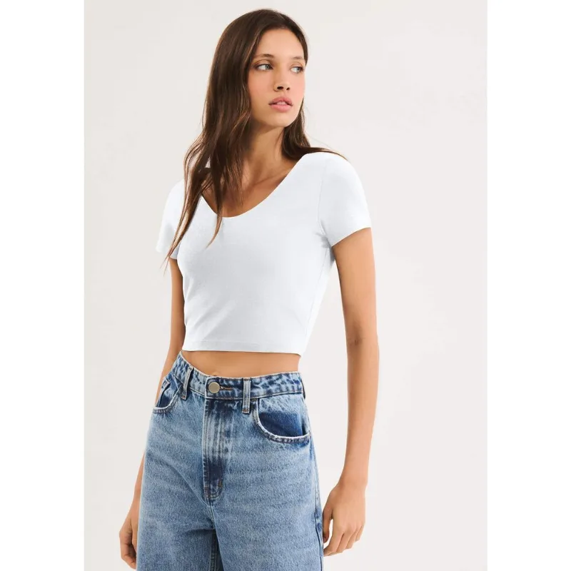 Blusa Feminina Cropped Com Elastano - Branco G