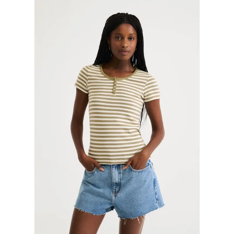 Blusa Feminina Listrada Em Malha Binada Com Botões - Verde XG