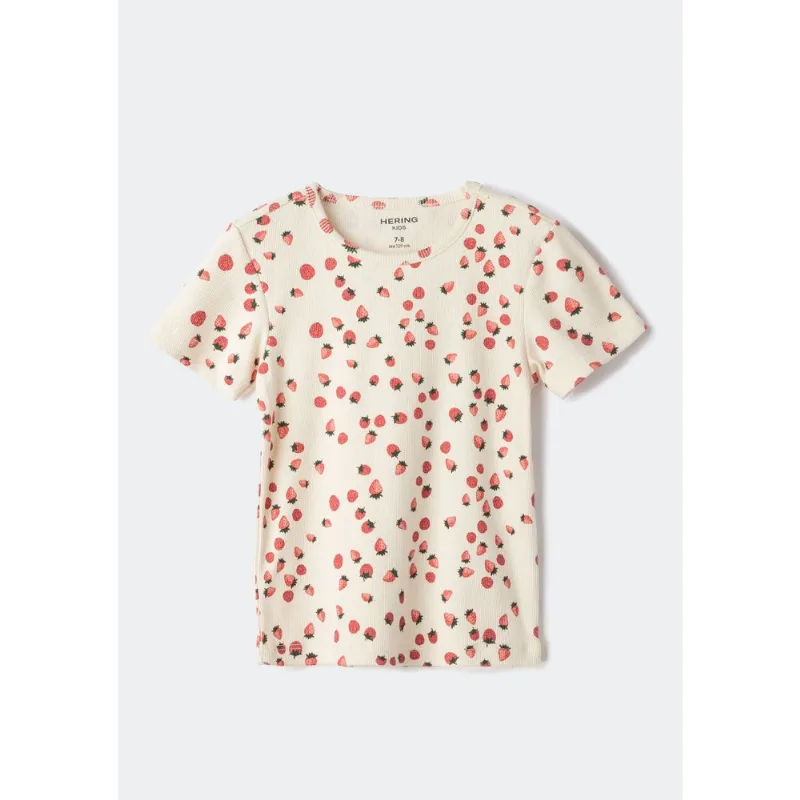 Blusa Infantil Menina Manga Curta Em Ribana Estampada - Creme 010
