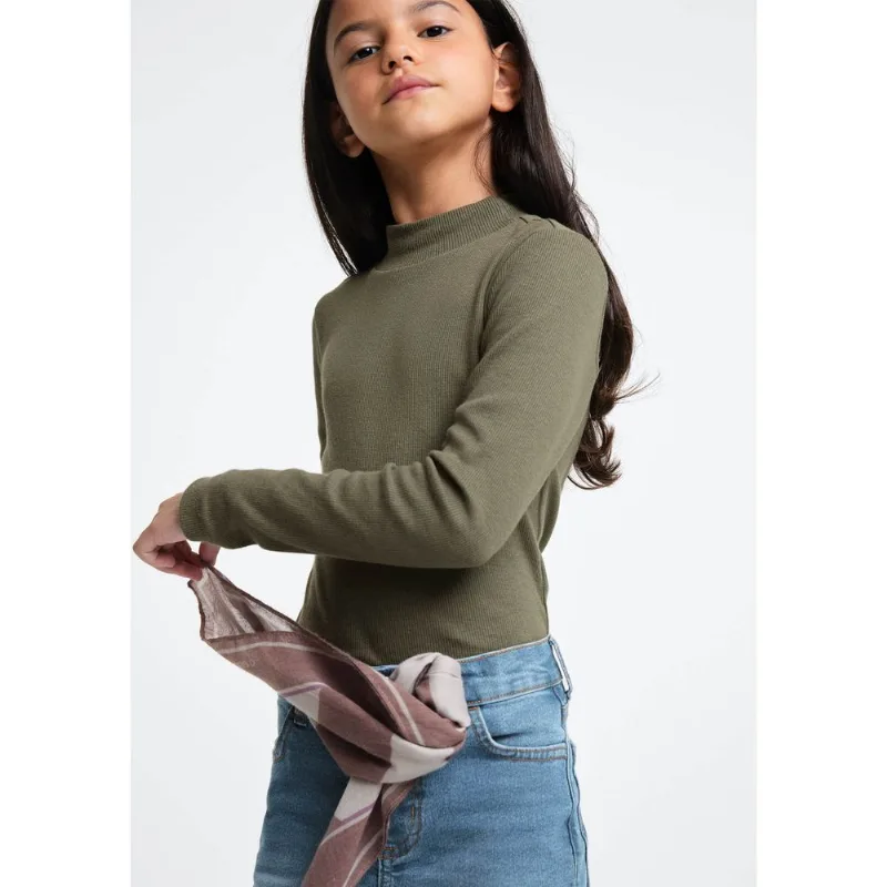 Blusa Básica Infantil Menina Manga Longa Com Gola Alta - Verde 012