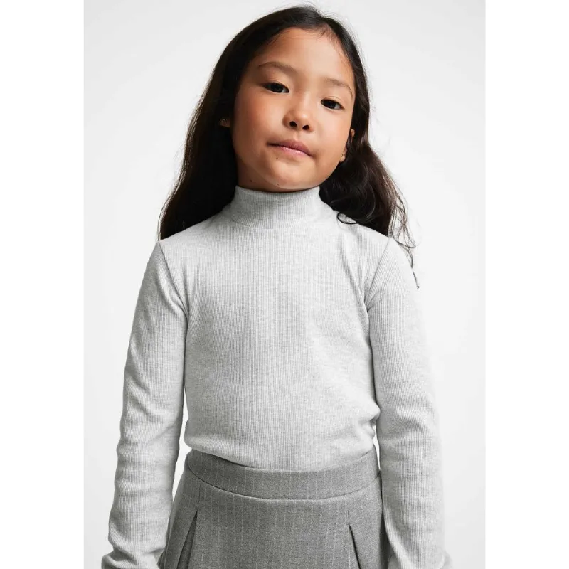 Blusa Básica Infantil Menina Manga Longa Com Gola Alta - Cinza 008