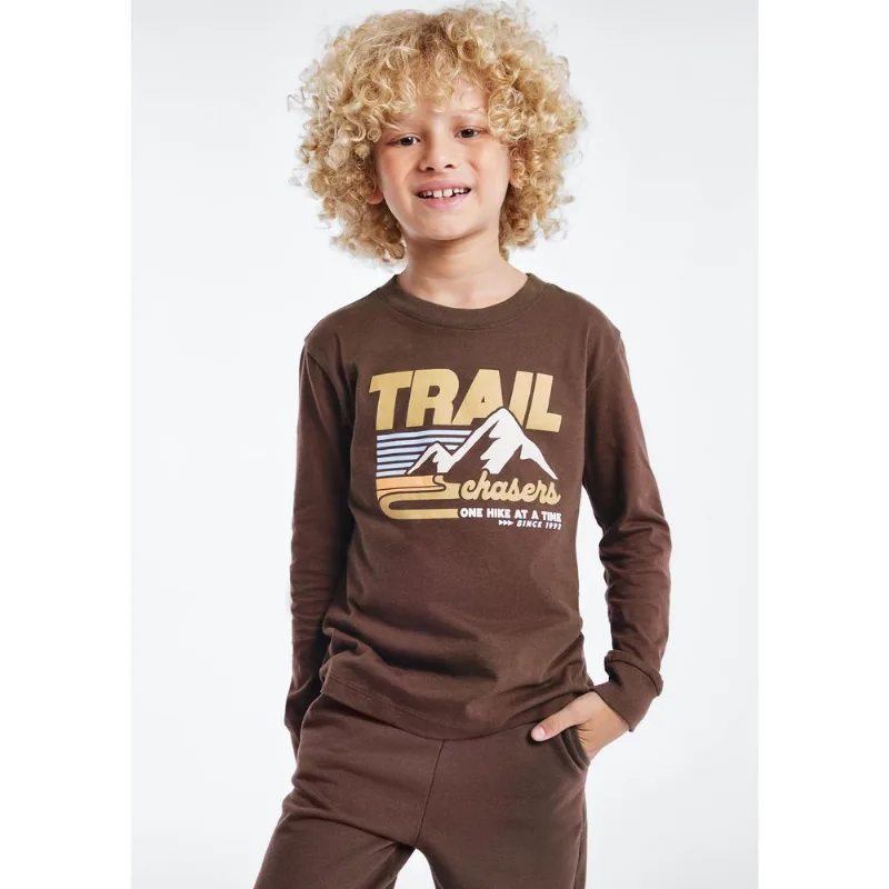 Camiseta Infantil Menino Manga Longa Com Estampa - Marrom 016