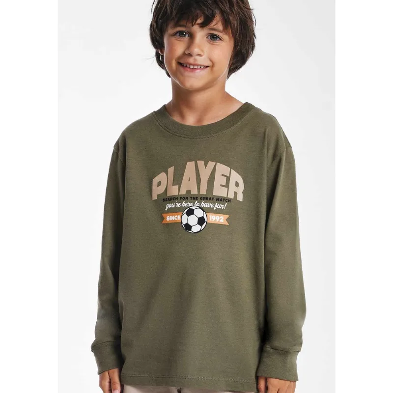 Camiseta Infantil Menino Manga Longa Com Estampa - Verde 006