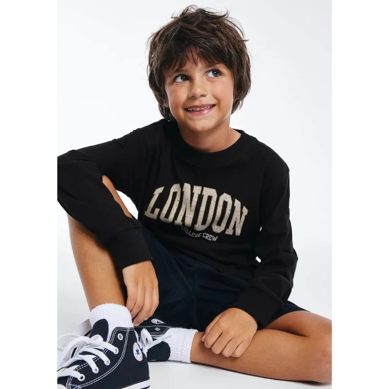 Camiseta Infantil Menino Manga Longa Com Estampa - Preto 016